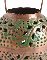 Antique Copper Iron Lantern With Handle In Green Patina Finish (Dia - 8in, H - 7.5in) -  Free Size, Metal, Antique, Pack of 1